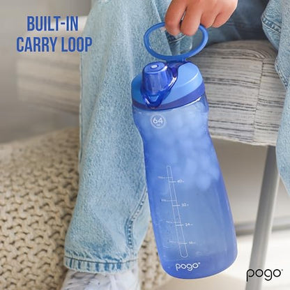Pogo 64oz Plastic Water Bottle with Chug Lid and Carry Loop, Gray - color: Grey, size: 64 Ounces
