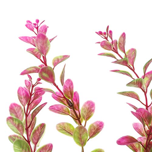 18 Inch Artificial Aquarium Plants, Red Rhodo Plastic Fish Tank Decorations, Safe for Freshwater & Saltwater, Non-Toxic Stone Base Ornament for Betta Fish Tank
