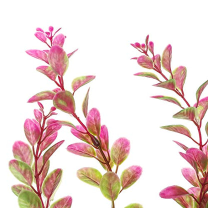 18 Inch Artificial Aquarium Plants, Red Rhodo Plastic Fish Tank Decorations, Safe for Freshwater & Saltwater, Non-Toxic Stone Base Ornament for Betta Fish Tank