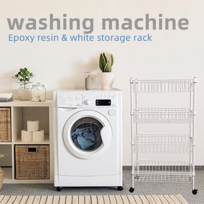 NSF white 4-layer storage rack, refrigerator crevice rack, washing machine crevice rack, laundry room dirty clothes storage, multifunctional household epoxy resin deep mesh basket - size: 4-White H basket