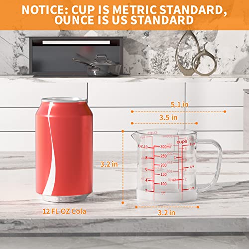 Glass Measuring Cup, 1 1/4-Cup/300 ML Liquid Measuring Cups, Measuring Cup With Handle and V-Shaped Spout, Glass Beaker with Three Scales (OZ, Cup, ML), Dishwasher/Freezer/Microwave Safe - size: 1 1/4 Cup / 300 mL