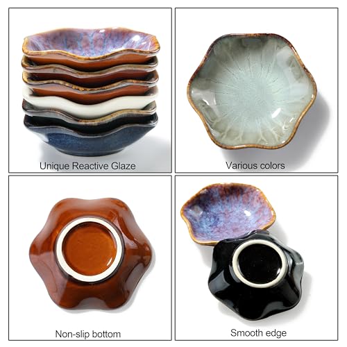 Soy Sauce Dish, Ceramic Small Dipping Bowls, 3.9inch Pinch Bowl for Side Dishes (Set of 6)
