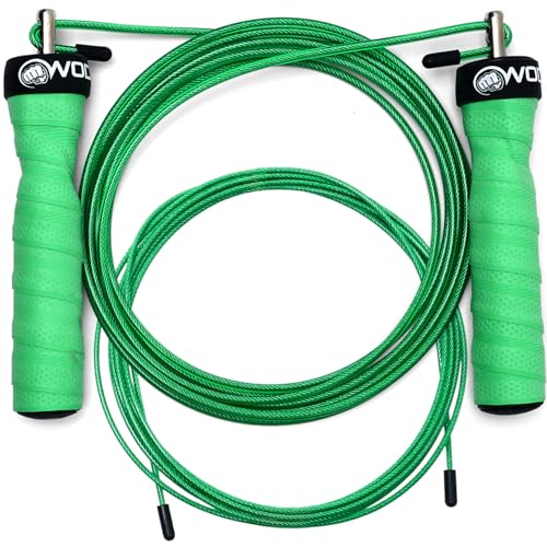WOD Nation Attack Speed Jump Rope Adjustable Dual-Cable Skipping Rope for Men, Speed & Weighted Options, Fast Fold-Over Adjustment Durable Adult Boxing Rope for Fitness, Cardio Home Gym & Cross Training - color: Green