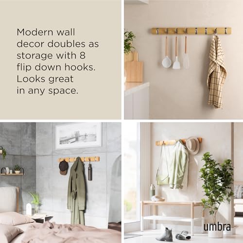 Umbra Flip Coat Rack, Wall Mount 8-Hook, Space Saving, Natural/Nickel - color: Natural, size: 8 hook