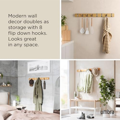 Umbra Flip Coat Rack, Wall Mount 8-Hook, Space Saving, Natural/Nickel - color: Natural, size: 8 hook