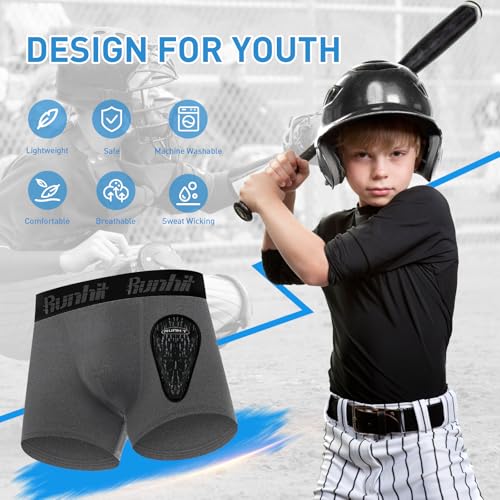 Runhit Boys Baseball Cup Underwear Football Cup Boxer Brief Youth Compression Shorts with Soft Protective Athletic Cup - color: Black+dark Grey, size: Medium