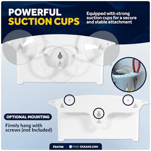 Five Oceans Boat Caddy Organizer, Suction Cups Mount, White ABS - Storage with Drainage, Knife, Plier & 26 Lure Holders for Boats, Pontoons, Fishing Boats, Kayaks - FO4786