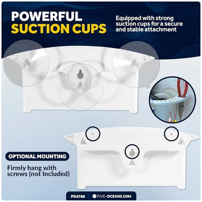 Five Oceans Boat Caddy Organizer, Suction Cups Mount, White ABS - Storage with Drainage, Knife, Plier & 26 Lure Holders for Boats, Pontoons, Fishing Boats, Kayaks - FO4786