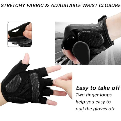 MOREOK Cycling Gloves Bike Bicycle Gloves, Half Finger 5MM Gel Anti-Slip - color: Black, size: X-Large