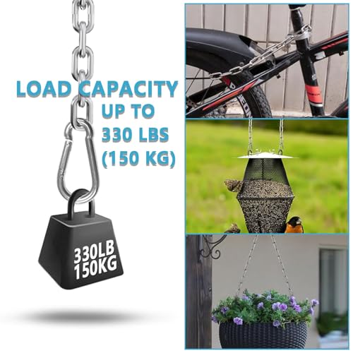 Heavy Duty Stainless Steel Chain, Hanging Safety Link Chain Fitness Chain Weight Lifting Chains with Carabiners for Home Gym Hammock Swing Hanging Chair Punching Bags - color: 1 Stainless Steel Chain + 2 Carabiners