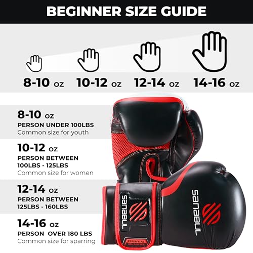 Sanabul Essential Gel Boxing Gloves for Men & Women, Kickboxing MMA, Muay Thai Gloves and Heavy Bag Training Punching & Sparring - color: Black/Red, size: 10 oz