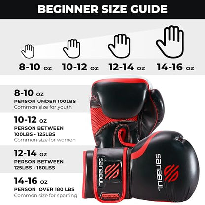 Sanabul Essential Gel Boxing Gloves for Men & Women, Kickboxing MMA, Muay Thai Gloves and Heavy Bag Training Punching & Sparring - color: Black/Red, size: 10 oz