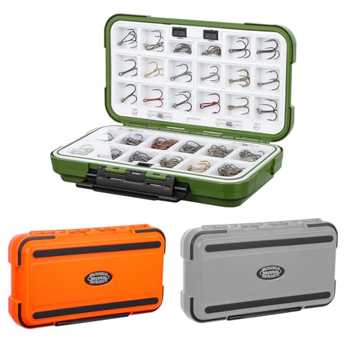 3 Pcs Small Waterproof Tackle Box Organizer, Plastic Double-Sided Storage with Adjustable Dividers for Fishing Lures, Hooks, Bait (Green, Orange, Gray)
