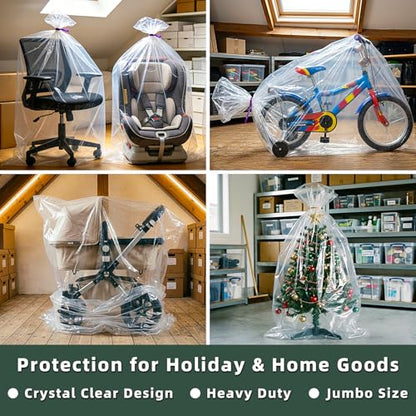 Extra Large Clear Plastic Storage Bags,5Pieces 40x60 Inches Big Giant Jumbo Huge Plastic Storage Bags for Luggage, Suitcase,Furniture,5 Ribbons Included