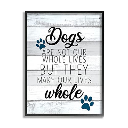 Stupell Industries Dogs Make Our Lives Whole Paw Icon Striped Backdrop, Design by Kim Allen - size: 30"L x 24"W, style: Black Framed