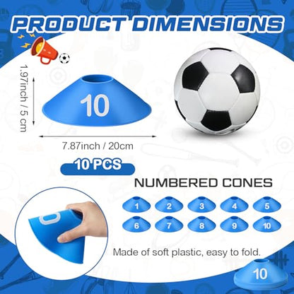 10 Pcs Numbered Sports Disc Cone with Mesh Carry Bag - color: Blue