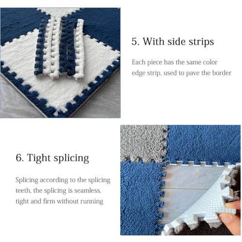 FYYSJW 10 Piece Plush Patchwork Foam Floor Mat, Soft Interlocking Floor Carpet Squares, Fluffy Puzzle Area Rug, 12 X 12 Inch,Blue+White+Gray - color: Blue+white+gray