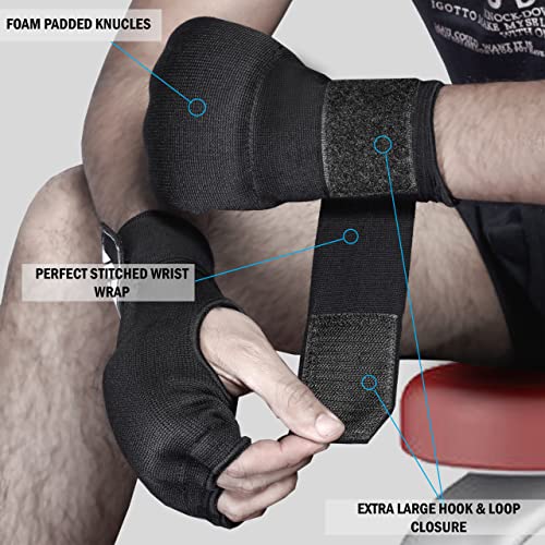 Slip on Boxing Hand Wraps Padded Thick Knuckle Inner Gloves 36 inches Elastic Wrist Strap Quick Wrap Under Mitts for Martial Arts, Muay Thai, MMA, Kickboxing Men Womem - color: Black, size: X-Large
