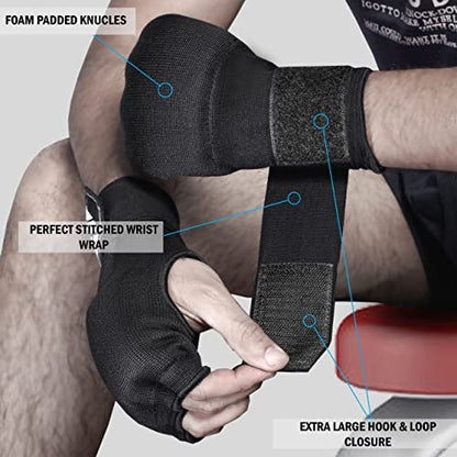 Slip on Boxing Hand Wraps Padded Thick Knuckle Inner Gloves 36 inches Elastic Wrist Strap Quick Wrap Under Mitts for Martial Arts, Muay Thai, MMA, Kickboxing Men Womem - color: Black, size: Medium