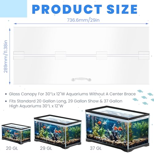 Sieral Aquarium Lids Polycarbonate Canopy with LED Light Without Center Brace Aquariums Cover Fish Tank Lid with a Hook Knife(Black,30x12in)
