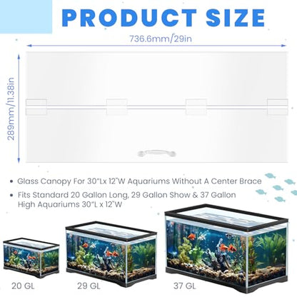 Sieral Aquarium Lids Polycarbonate Canopy with LED Light Without Center Brace Aquariums Cover Fish Tank Lid with a Hook Knife(Black,30x12in)