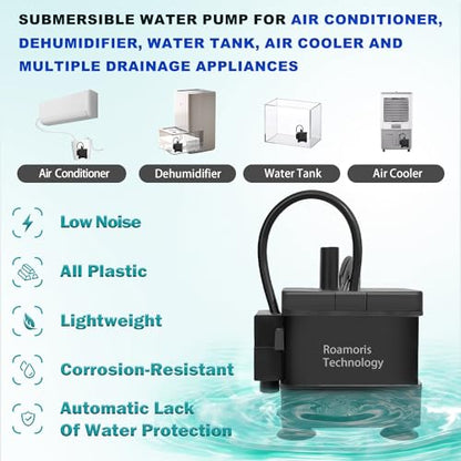 Small Pump With Level Sensor 110V Automatic Submersible Water Pump Mini HVAC Condensate Pump For Dehumidifier,Air Conditioner, Ice Maker, Furnace,Air Cooler,Auto Shut Off,PM01