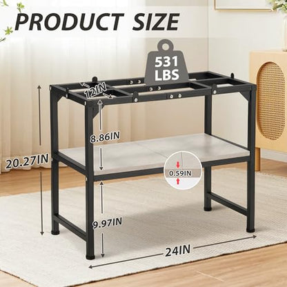 10-20 Gallon Fish Tank Stand, Metal Aquarium Stand with Adjustable Non-Slip Foot and Wooden Shelf, Reptile Tank Stand Easy to Assemble for Home Office, Firm and Steady(Tank not Included) - color: BLACK-02