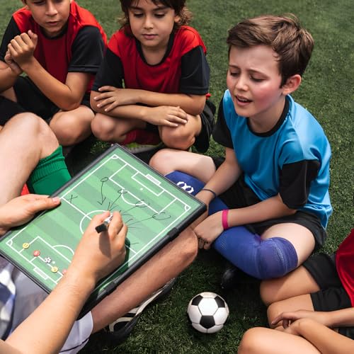 WISYOK Soccer Lineup Board, 48 Cards, Magnetic | Leather Covered, Foldable and Portable, with 2 Markers, Ideal for Game, Planning - style: Soccer Leather