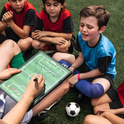 WISYOK Soccer Lineup Board, 48 Cards, Magnetic | Leather Covered, Foldable and Portable, with 2 Markers, Ideal for Game, Planning - style: Soccer Leather