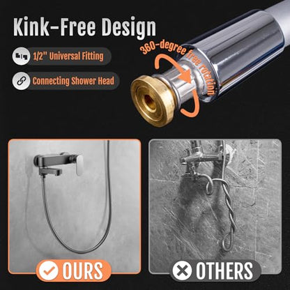Shower Hose, Ultra-Soft Silicone Shower Hose Extension, Anti-Kink Designed Long Handheld Shower Head Hose Replacement with Brass Insert and Nut, 79 Inches, Silver - color: Silver, size: 79 Inches