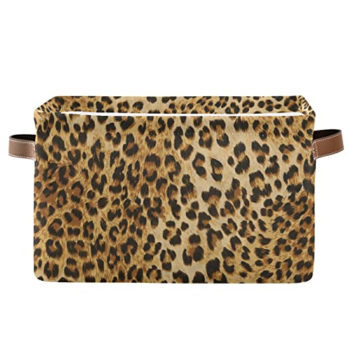 Leopard Print Storage Bin Animal Canvas Toys Storage Basket Bin Large Storage Cube Box Collapsible with Handles for Home Office Bedroom Closet Shelves，1 pc