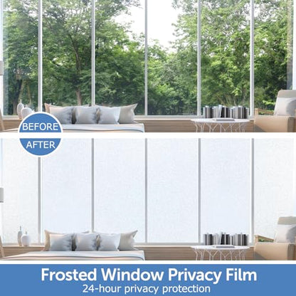 HIDBEA Frosted Window Privacy Film - Non Adhesive Static Cling Glass Stickers Sun UV Blocking Heat Control Door Covering Decals for Home Office, 45.3 x 236.2 Inch