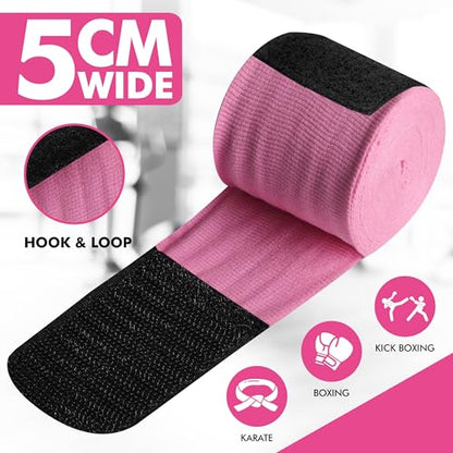 Boxing Hand Wraps, 180 Inches Inner Gloves with Thumb Loop | Elasticated Knuckle Protection for Martial Arts | Soft Under Mitts for Muay Thai, Kickboxing, MMA, Punching Bag Men Women - color: Pink