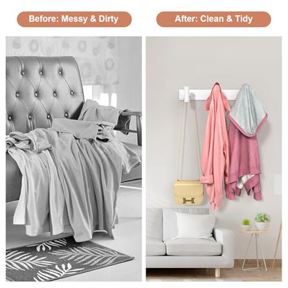 PMMASTO Wall Mounted Coat Rack, White- 3 Hooks, 2 Pack, T Shape - color: White, size: 3 "T" Hooks, 2PACK