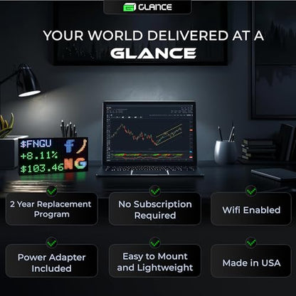 Glance LED V1 Ticker - Customizable LED Display Sports Ticker, LED Display for Man Cave, Stock Market Ticker Display, Sports Score Retro Smart Pixel Display, Weather Display - 8"x4" Made in USA