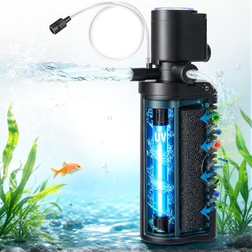 COOSPIDER Aquarium Filter U-Very Suitable for 10-45 Gallon Tank, 158GPH Small Fish Tank Filters for Green Control, Powerful Internal Submersible Pump for Turtle Tank, Air Supply & Oxygen Enhancement - size: CTUV-H4F (10-45Gallon)