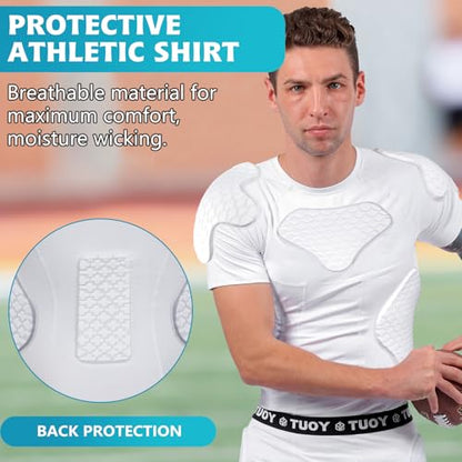 New Football Rib Chest Protector Shirt Padded Compression Shirts 6 Pads Adult Sizes Dark Black - color: White, size: XX-Large