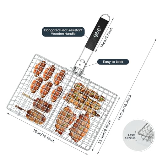 Portable BBQ Grill Basket, Fish Grill Baskets ,Folding Portable Fish Grilling Rack For Grill, 12.6x8.82x 1.97Inch, Heat-Resistant Handle, Stainless Steel Grill Basket For Veggies, Shrimp, Meat Cook