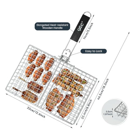 Portable BBQ Grill Basket, Fish Grill Baskets ,Folding Portable Fish Grilling Rack For Grill, 12.6x8.82x 1.97Inch, Heat-Resistant Handle, Stainless Steel Grill Basket For Veggies, Shrimp, Meat Cook
