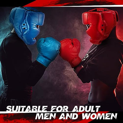 Jenaai 3 Pack Boxing Headgear Adjustable Padded Safety Head Guard MMA Training Sparring Kickboxing Muay Thai Martial Art Karate Taekwondo Helmet Gift for Valentines Adult Men Women - color: Black, Red ,Blue