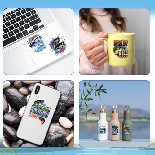UV DTF Mug Wraps - 20 Sheets Fishing Quotes Uvdtf Tumbler Wrap for 16 oz Glass Water Bottle Fisherman Waterproof Rub On Transfer Decals for DIY Crafts Laptop - color: Fishing