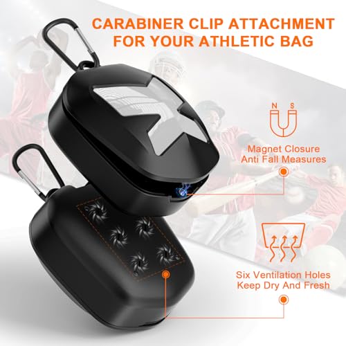 ARGOMAX Mouth Guard Case with Clip, Ventilated Hard Shell - color: Black+white.