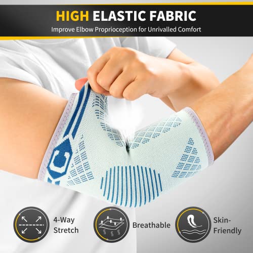 CAMBIVO 2 Pack Elbow Brace Compression Sleeve, Tennis & Golfer's Elbow - color: Lake Blue, size: Large