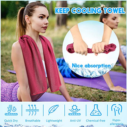 Redbaker 20 Pack Cooling Towels, 40"x12" Ice Breathable Soft Chilly Sweat Rag with Bags for Neck and Face Yoga Gym Running Golf Workout Sports Camping(Rose Red) - color: Rose Red