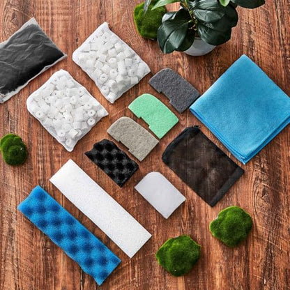 74 Pcs Canister Filter Media Kit Compatible with Fluval 406/407 Filter, Including Foam Pads, Water Polishing Pad, Activated Carbon, Nitrite/Phosphate/Ammonia Remover, Mesh Bag, 2 Ceramic Ring - style: 406/407