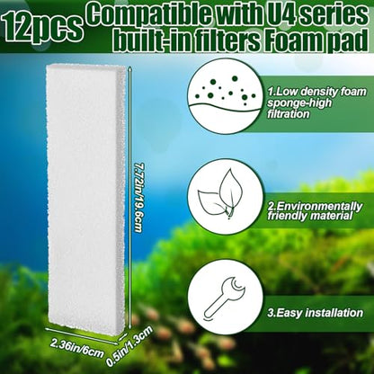 24 Pcs Carbon Filter Foam Pads and Foam Filters Compatible with U3 Range of Internal Underwater Sponge Aquarium Underwater Filter Accessories for Internal Replacement Aquarium Fish Tank
