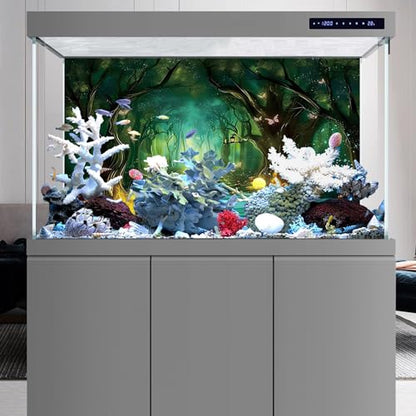 AWERT 24x12 inches Polyester Tropical Rainforest Aquarium Background Dreamy Aquarium Background Nature Fish Tank Background