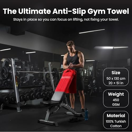 Dalisa Bench Hood Gym Towel, 100% Turkish Cotton, Non-Slip, Red - color: Red