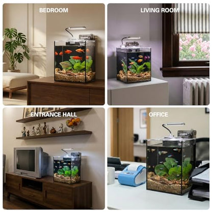 Fish Tank Kit,1.2 Gallon Small Aquarium,Ultra-Clear Nano Aquarium,Betta Fish Tank,Small Fish Tank,Aquarium Starter kit with Light,Filter,Pine Skin Stone,Sand and Artificial Plants - size: 5.9"L x 5.9"W x 7.87"H