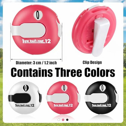 3 Pcs Golf Stroke Counter 1.2" Clip - color: Pink, White, Black